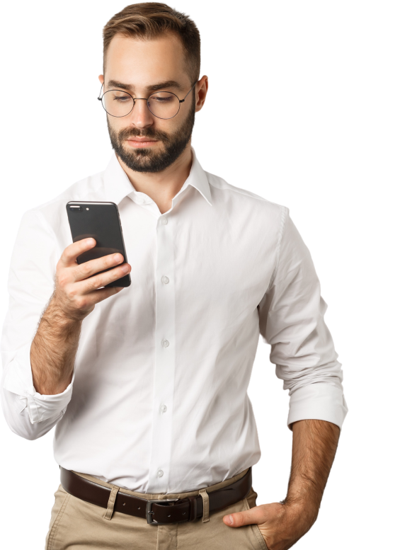 businessman reading message phone standing removebg